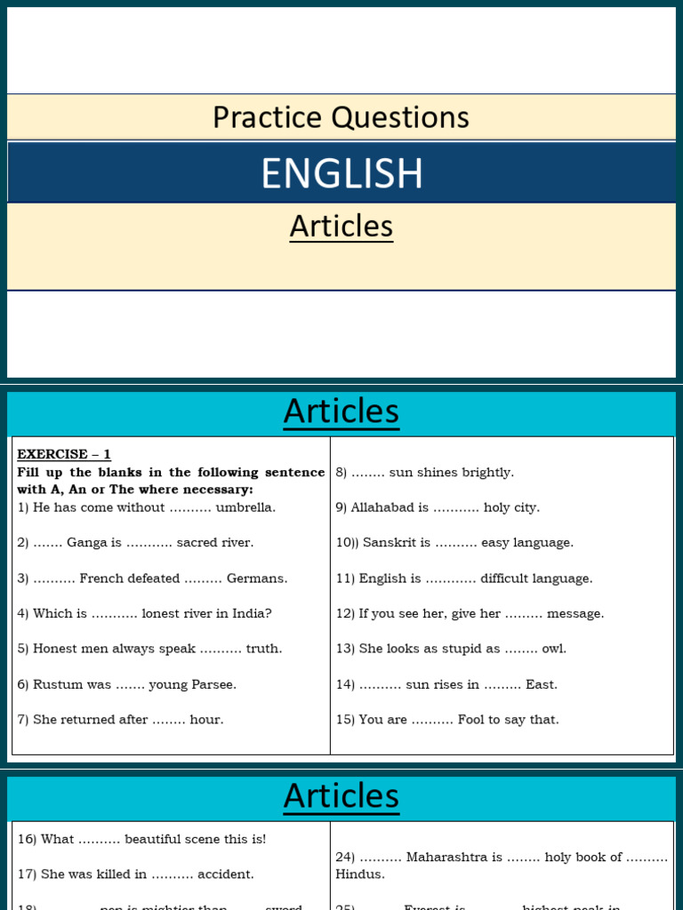English Articles Practice Questions | PDF