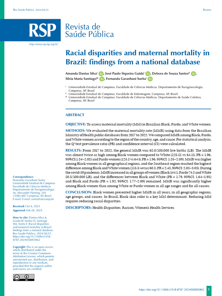 Racial Disparities in Maternal Mortality Brazil | PDF | Maternal Death ...
