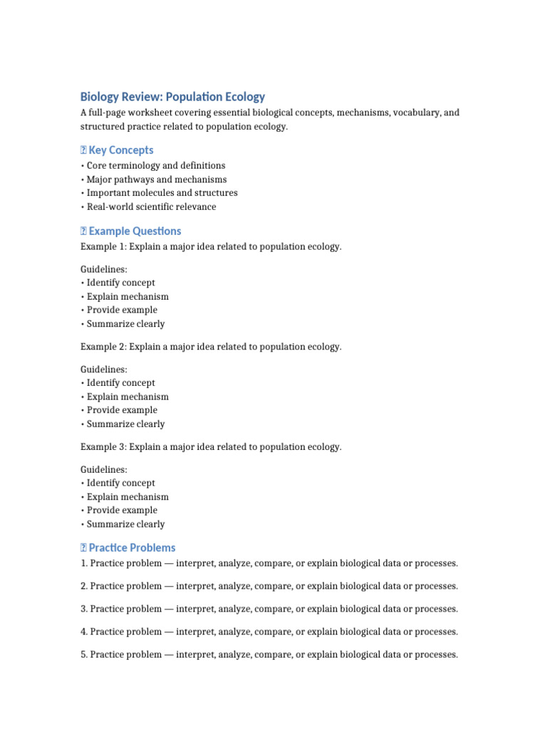 Population Ecology Worksheet Guide | PDF | Concept