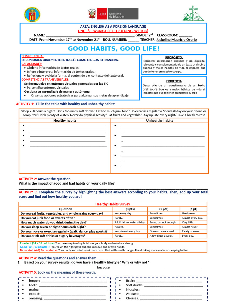 Listening Worksheet - Week 36 | PDF