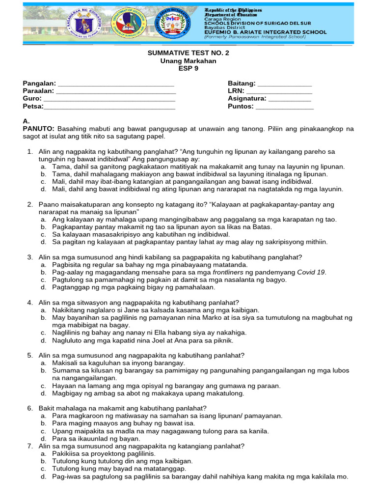 Q1 Summative 2 | PDF