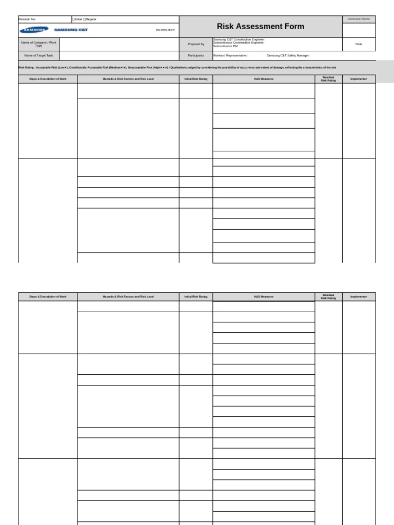 15-4. Risk Assessment Form Rev1 (Excel) | PDF | Risk | Risk Assessment