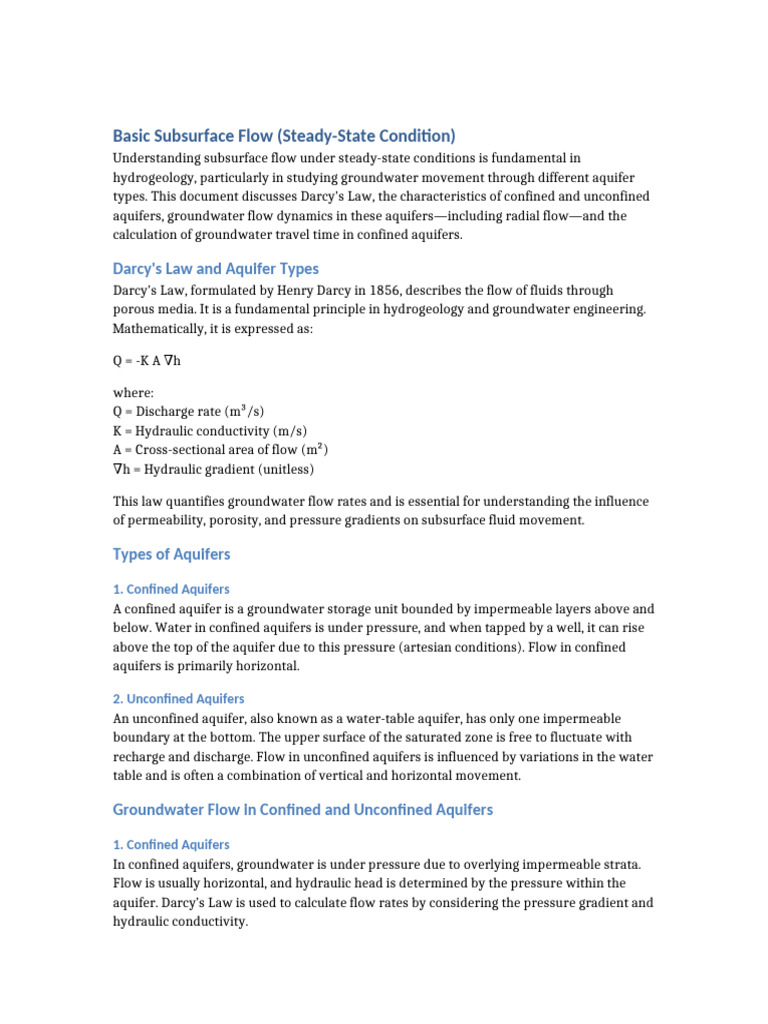Understanding Steady-State Subsurface Flow | PDF | Aquifer | Hydrogeology