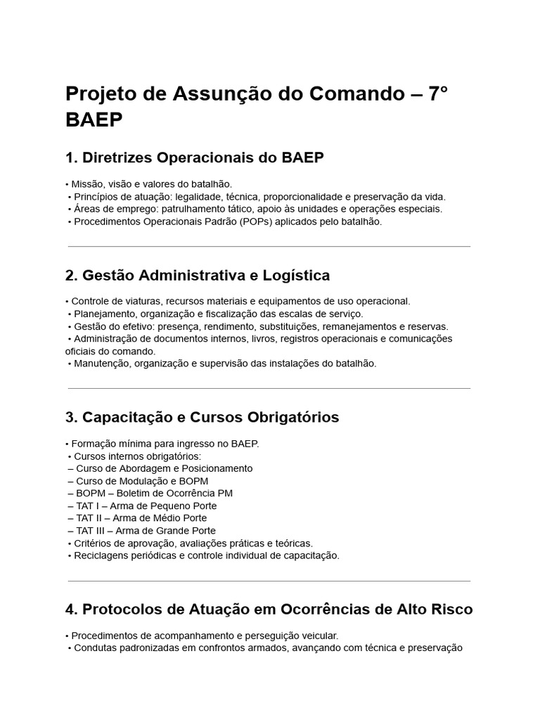 Diretrizes do 7° BAEP: Comando e Operações | PDF