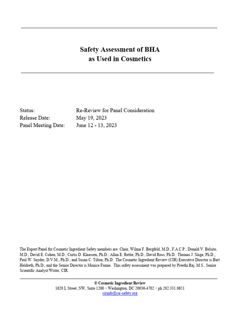 BHA Safety Assessment in Cosmetics | PDF | Antioxidant | Androgen