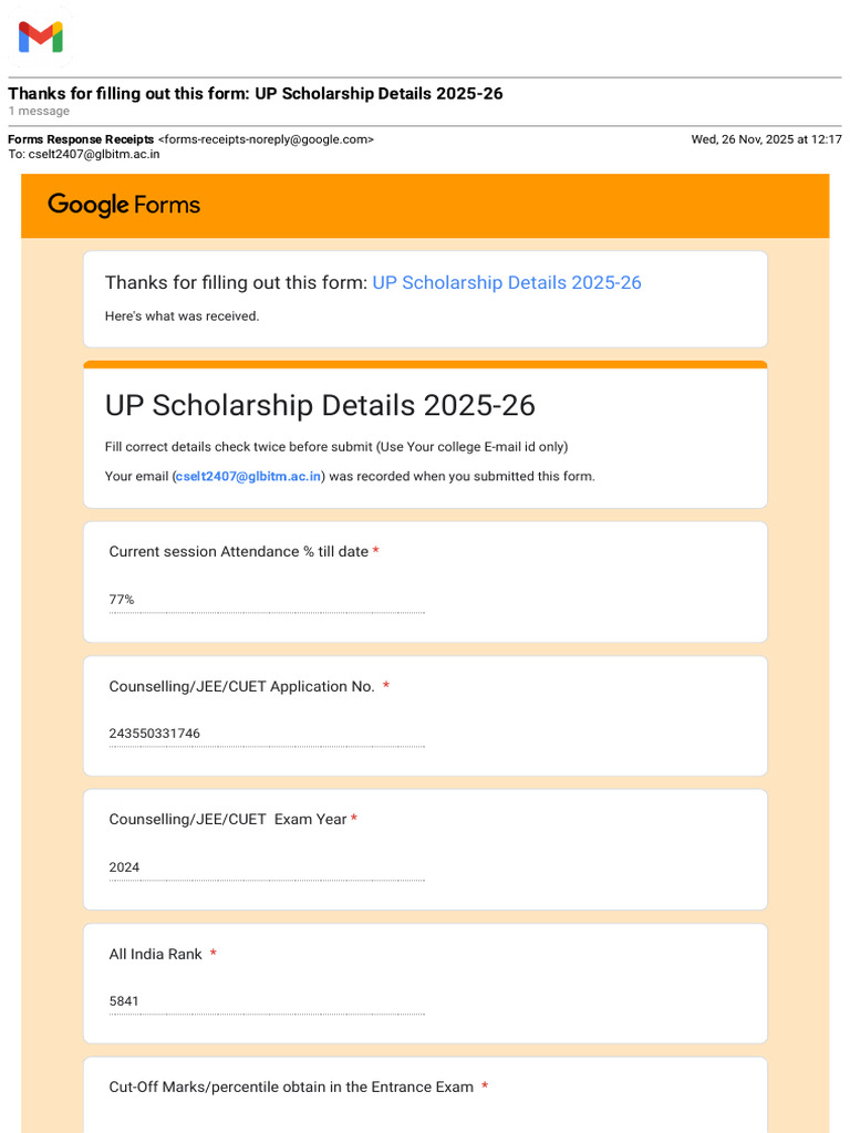 UP Scholarship Details Confirmation 2025-26 | PDF