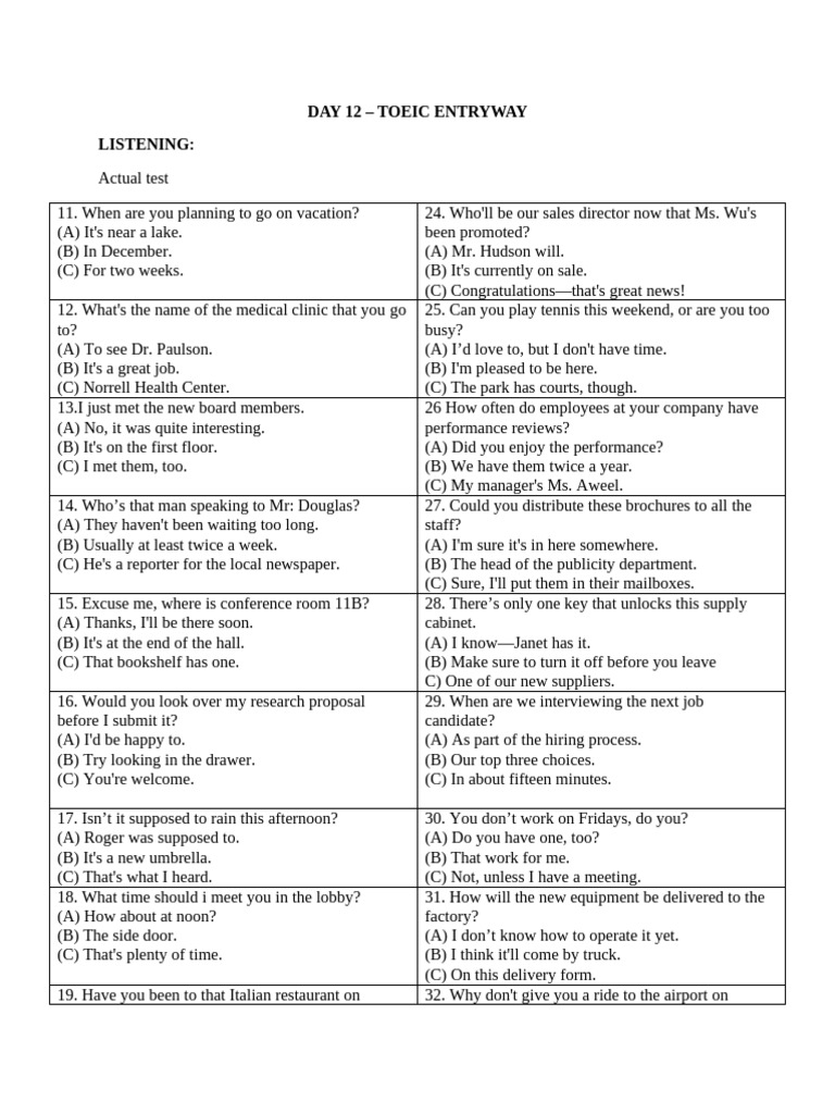TOEIC Listening Practice Day 12 | PDF | Vietnam