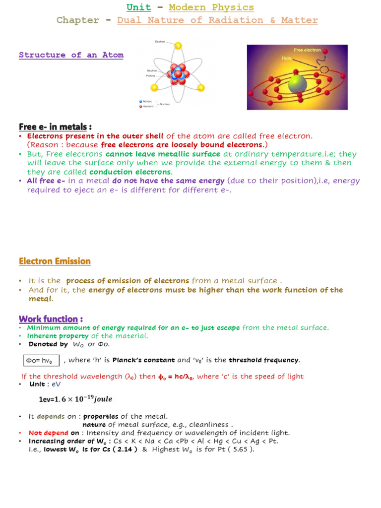 Dual Nature of Radiation and Matter PDF | PDF | Photoelectric Effect ...
