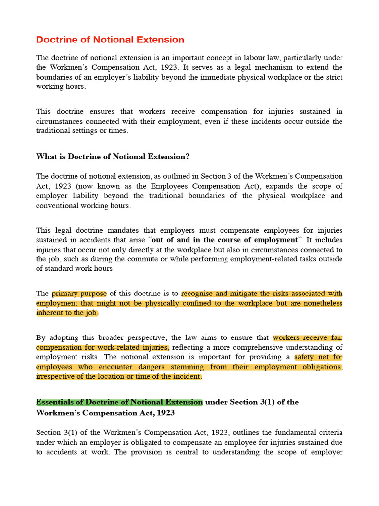 Doctrine of Notional Extention | PDF | Employment | Workers' Compensation