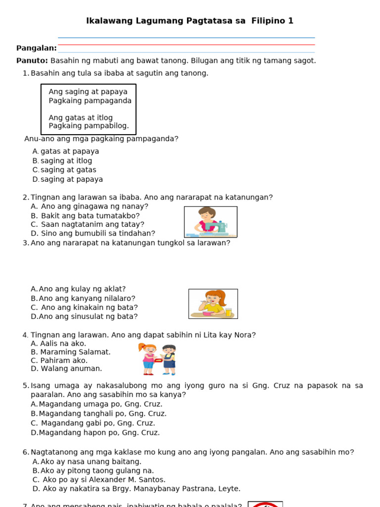 Checked - 2nd Quarter Assessment in Filipino 1 NEW | PDF