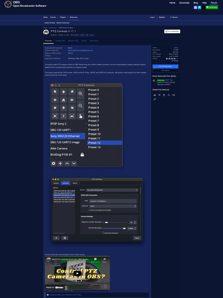 PTZ Camera Control Plugin for OBS | PDF | Computing | Software