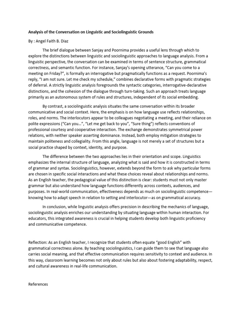 Analysis of The Conversation On Linguistic and Sociolinguistic Grounds ...