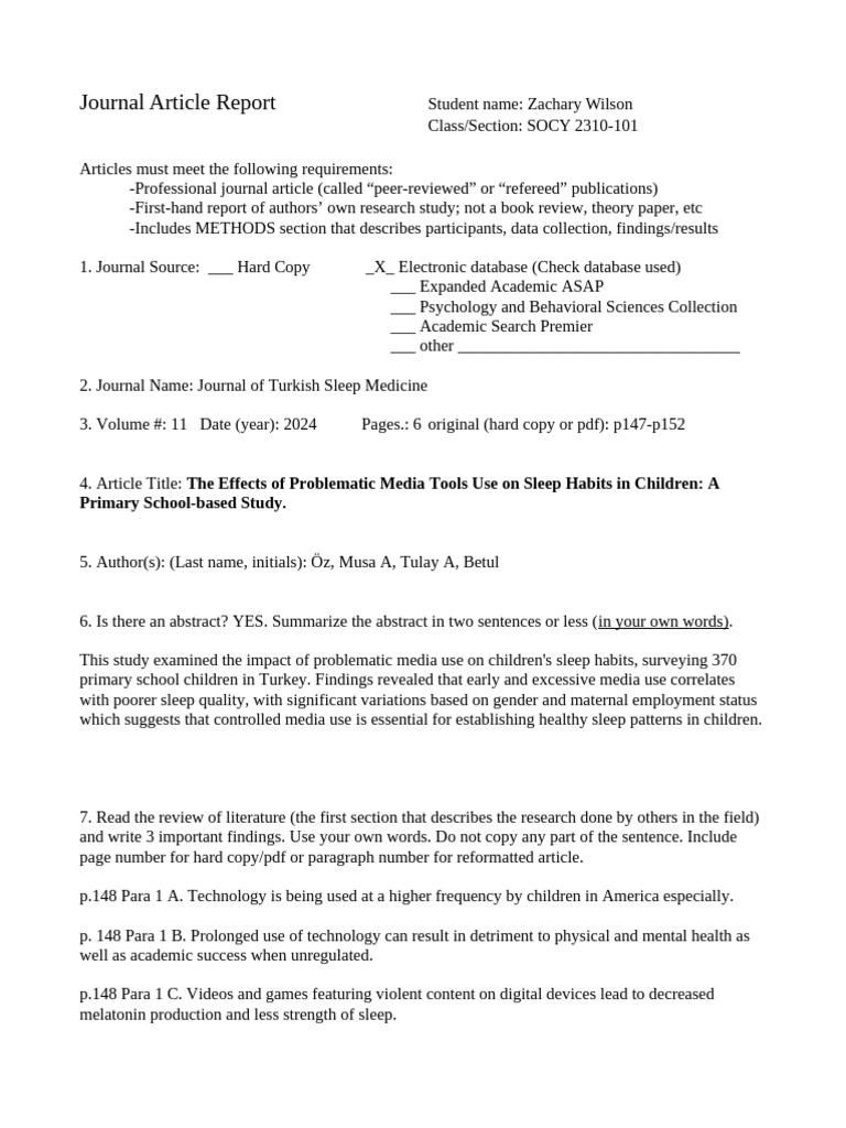 Journal Article Report 2 TURN IN | PDF | Sleep | Behavioural Sciences