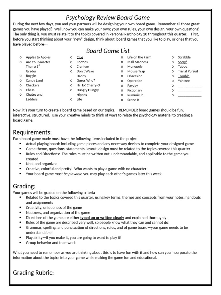 Create Your Own Psychology Board Game | PDF | Motivation | Motivational