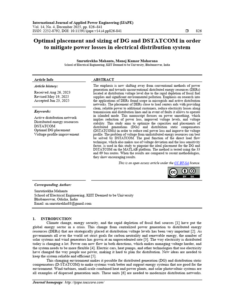 Optimal Placement and Sizing of DG and DSTATCOM in Order To Mitigate ...
