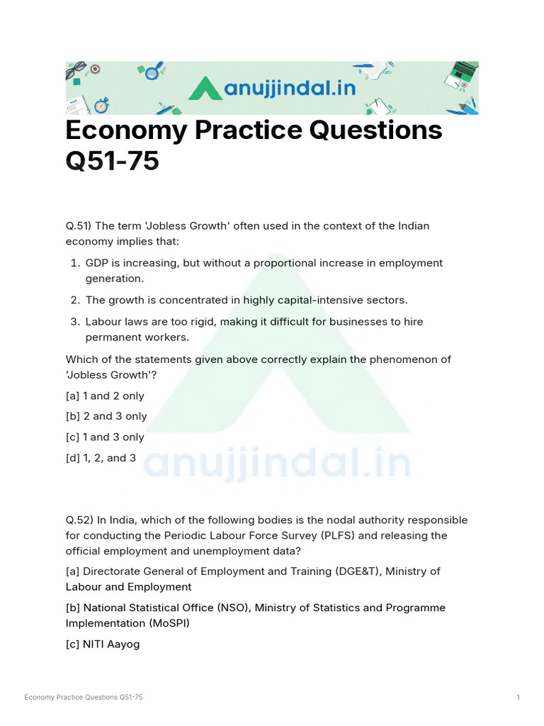 Economy Practice Questions Q51-75 | PDF | Gross Domestic Product | Income