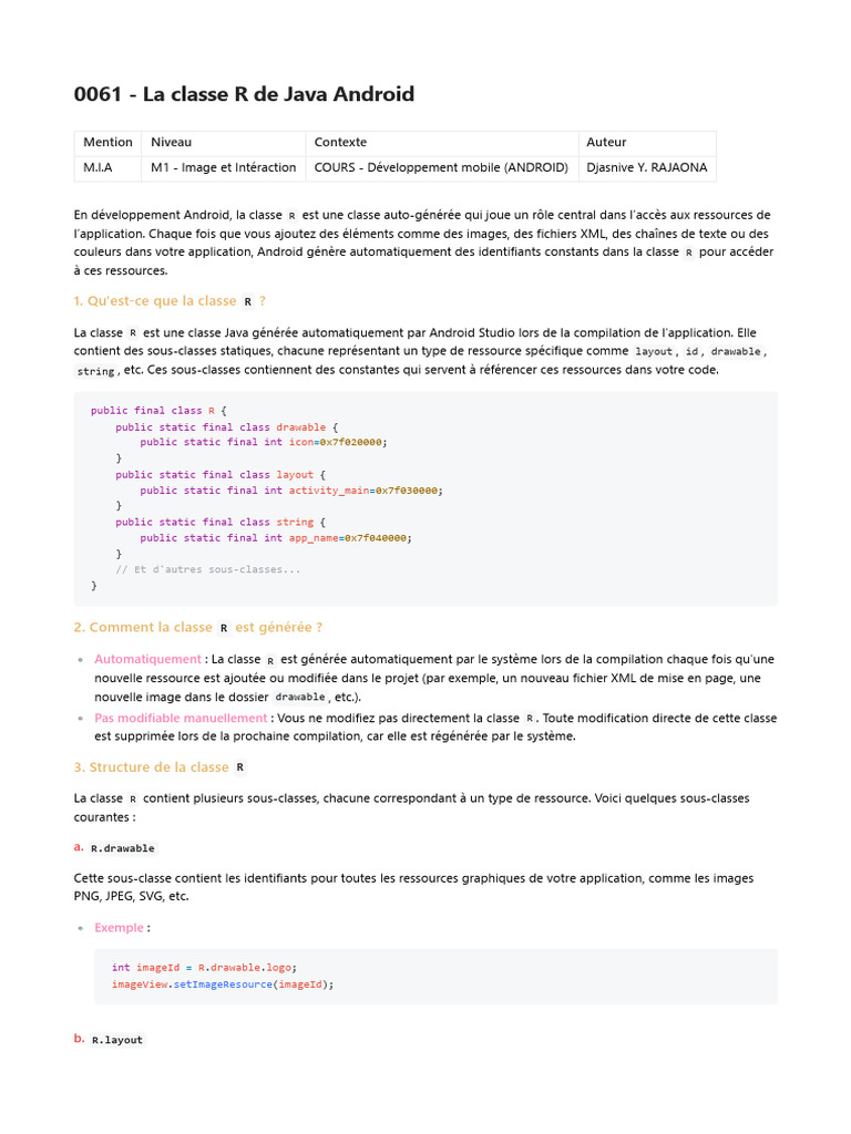 Classe R en développement Android | PDF | XML | Java (Langage de ...