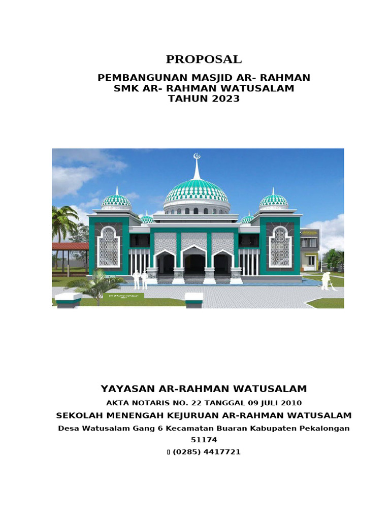 Proposal Pembangunan Masjid Ar-Rahman 2023 | PDF