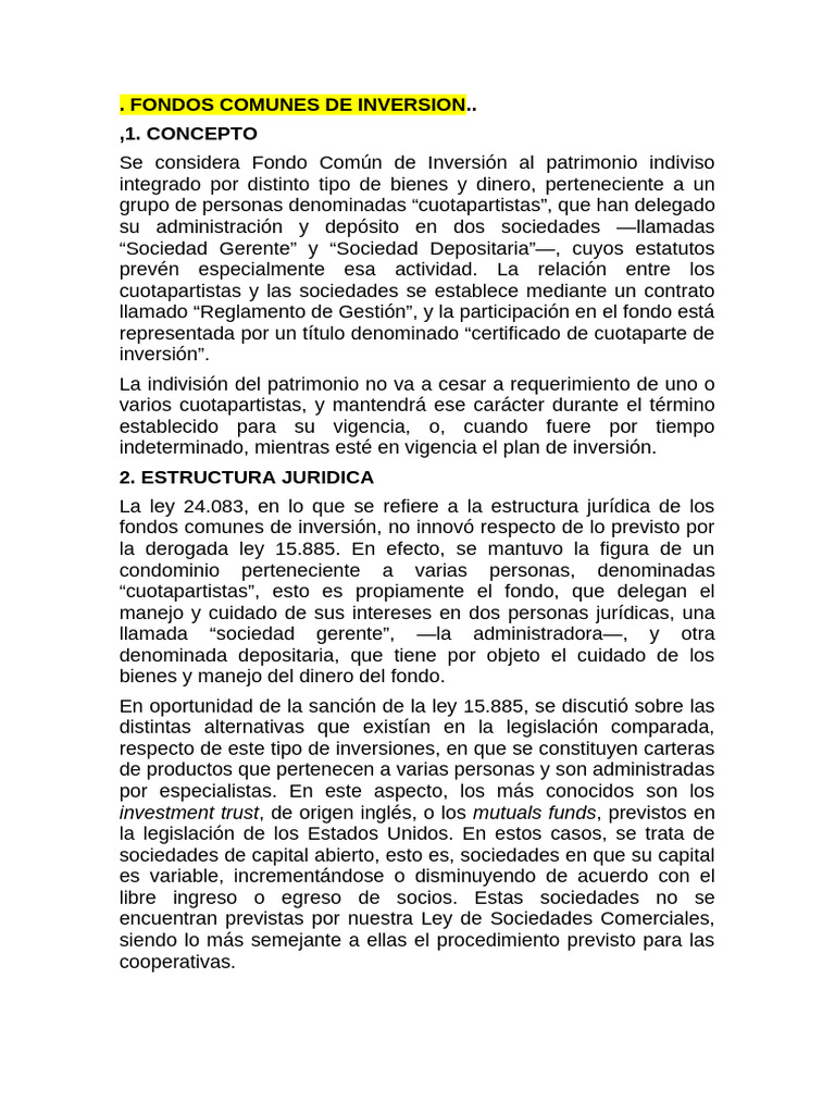 Fondos Comunes de Inversión: Estructura y Gestión | PDF | Fondo de ...