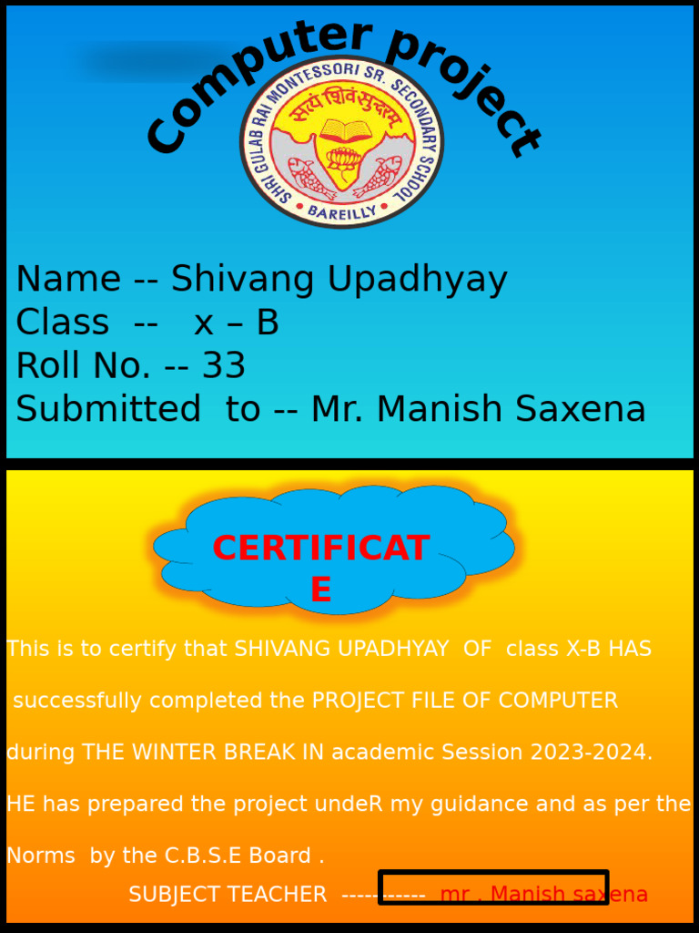 Shivang Upadhyay Computer Project Certificate | PDF