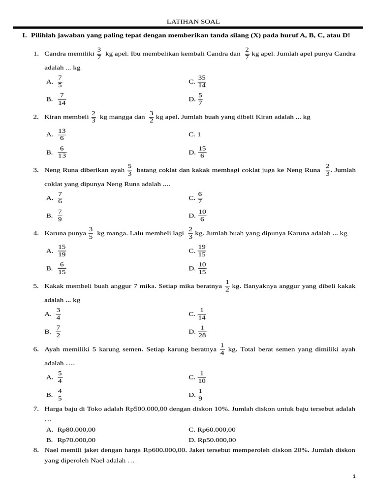 Latihan Soal Matematika Dasar untuk Siswa | PDF