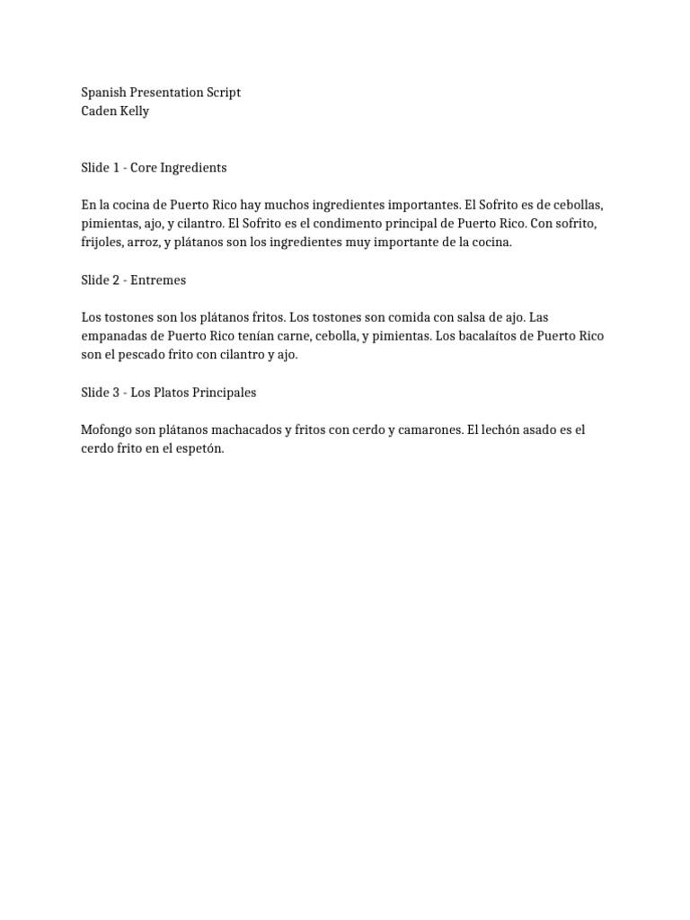 Spanish Presentation Script | PDF