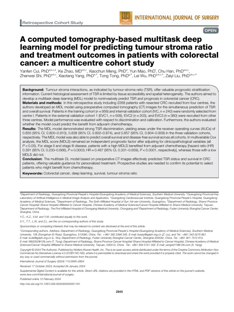 Deep Learning Model for Colorectal Cancer TSR | PDF | Receiver ...