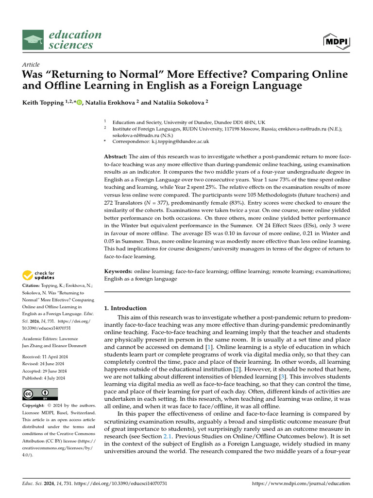 Online vs. Offline EFL Learning Effectiveness | PDF | Educational ...