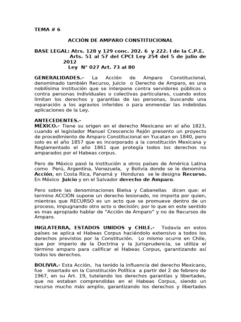 Acción de Amparo Constitucional en Bolivia | PDF | Mandato | Habeas corpus