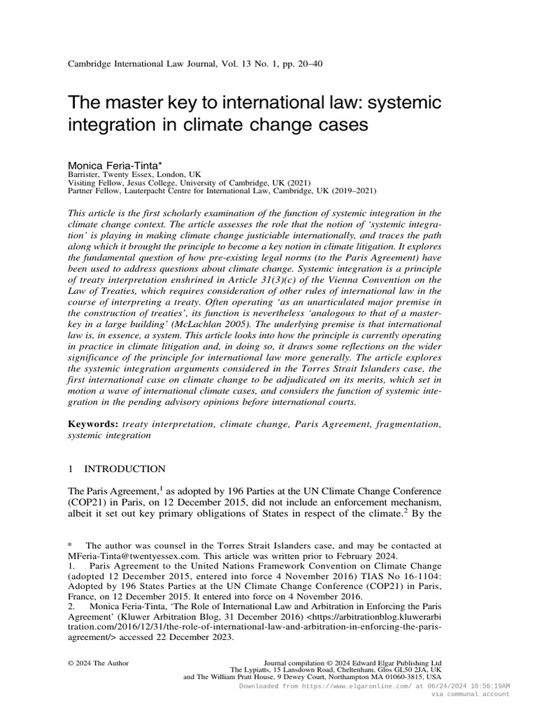 Systemic Integration in Climate Law | PDF | International Law | Treaty