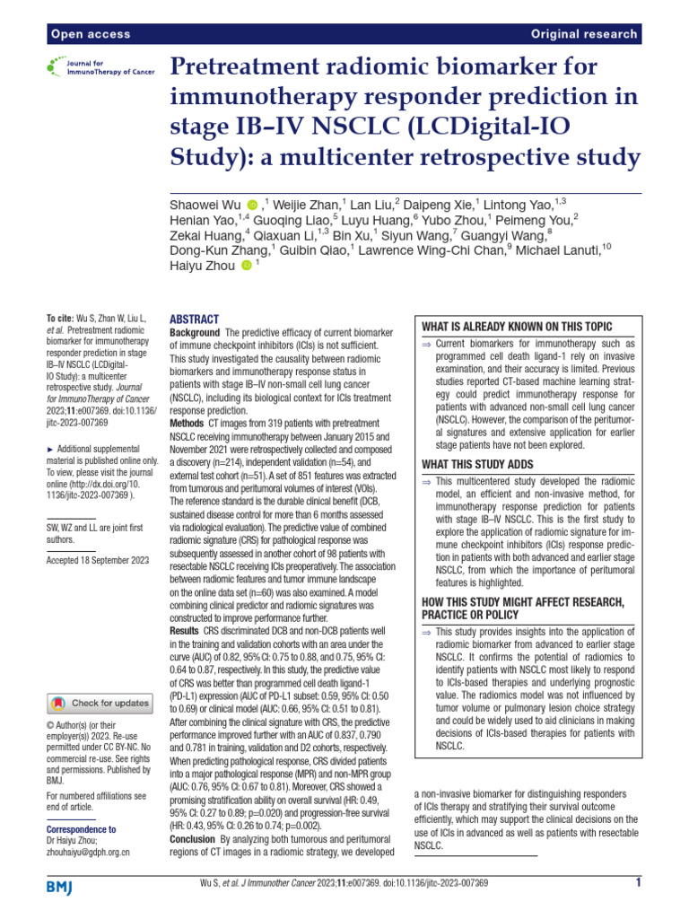 Wu Et Al - 2023 - Pretreatment Radiomic Biomarker For Immunotherapy ...