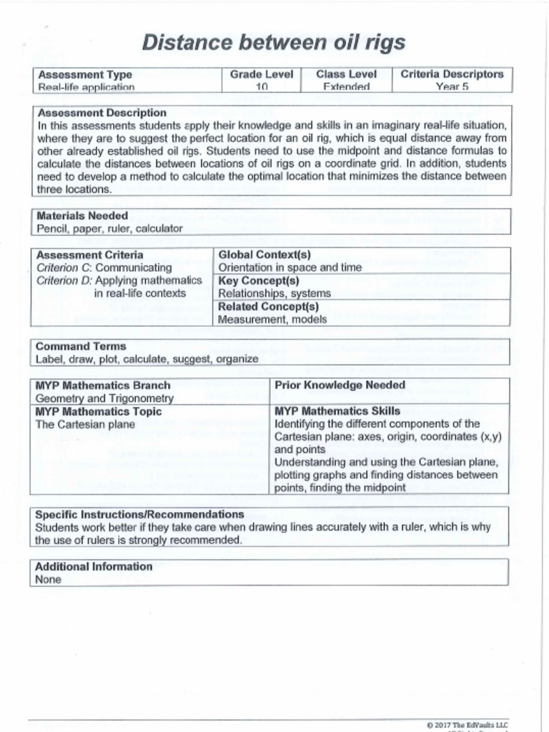 As Y5 - Distance Between Oil Rigs (Crit CD) ANSWER KEY | PDF