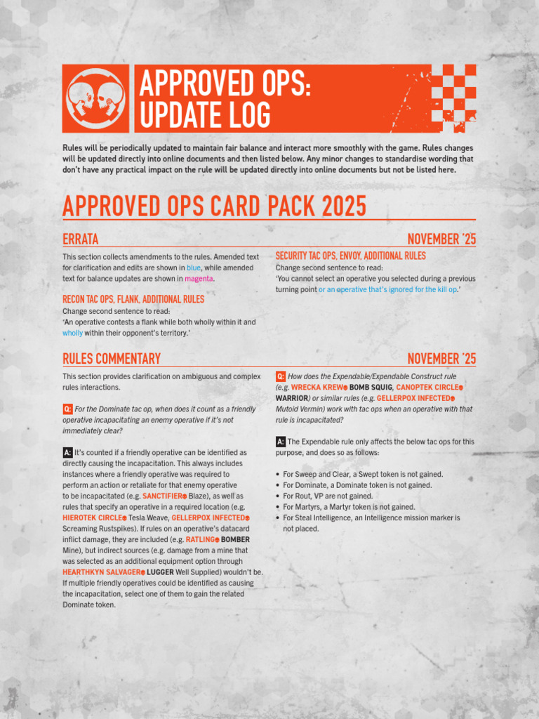 2025 Ops Card Pack Errata Updates | PDF