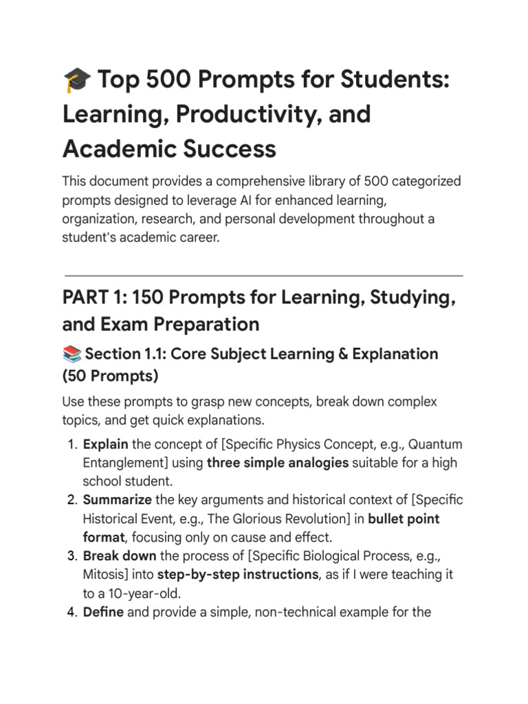 500 AI Prompts for Student Success | PDF | Time Management ...