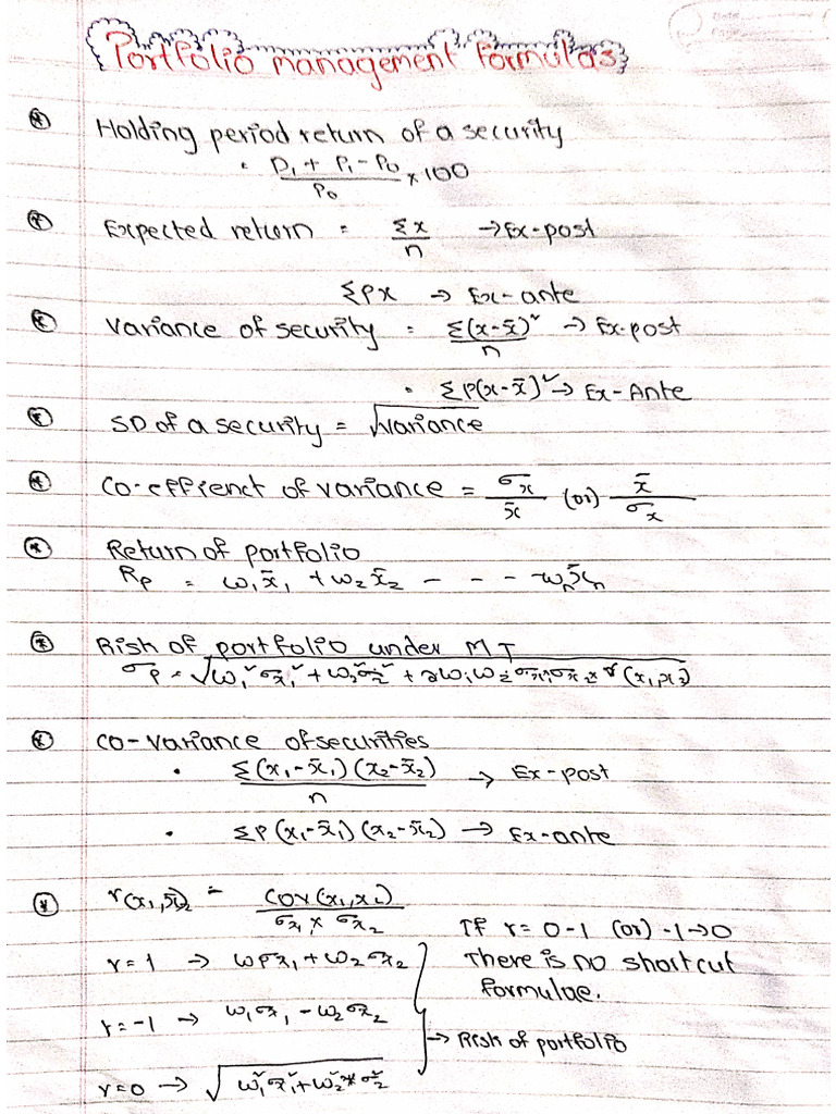 Portfolio Formulas | PDF