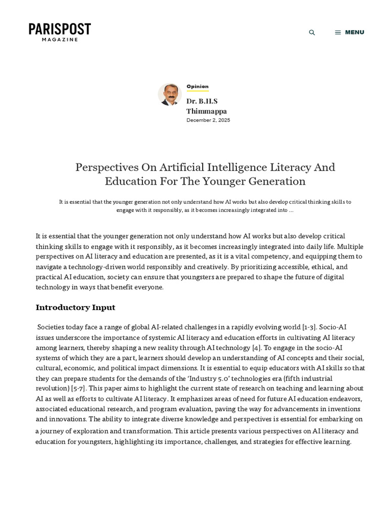 AI Literacy Education for Youth | PDF | Artificial Intelligence ...