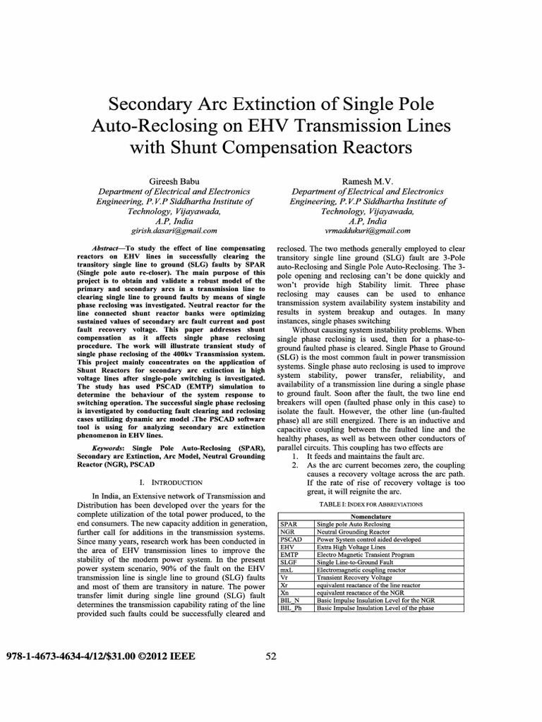 Secondary Arc Extinction in EHV Lines | PDF | Electric Power ...
