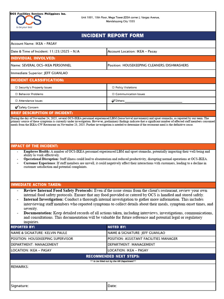 FM-HRD-30-1 Incident Report Form (OCS Personnel) | PDF | Business