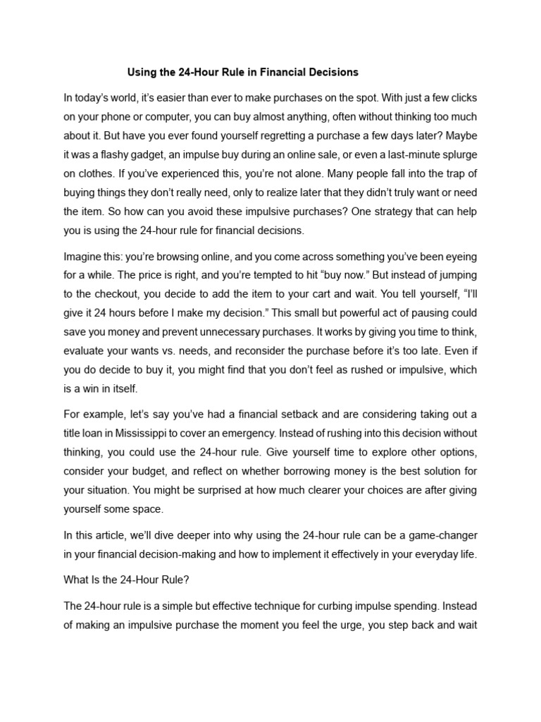 Mastering the 24-Hour Rule for Spending | PDF | Psychology ...