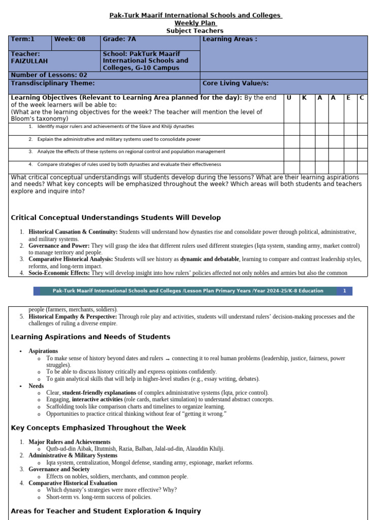 Week 08, Grade 07, History | PDF | Lesson Plan | Cognition