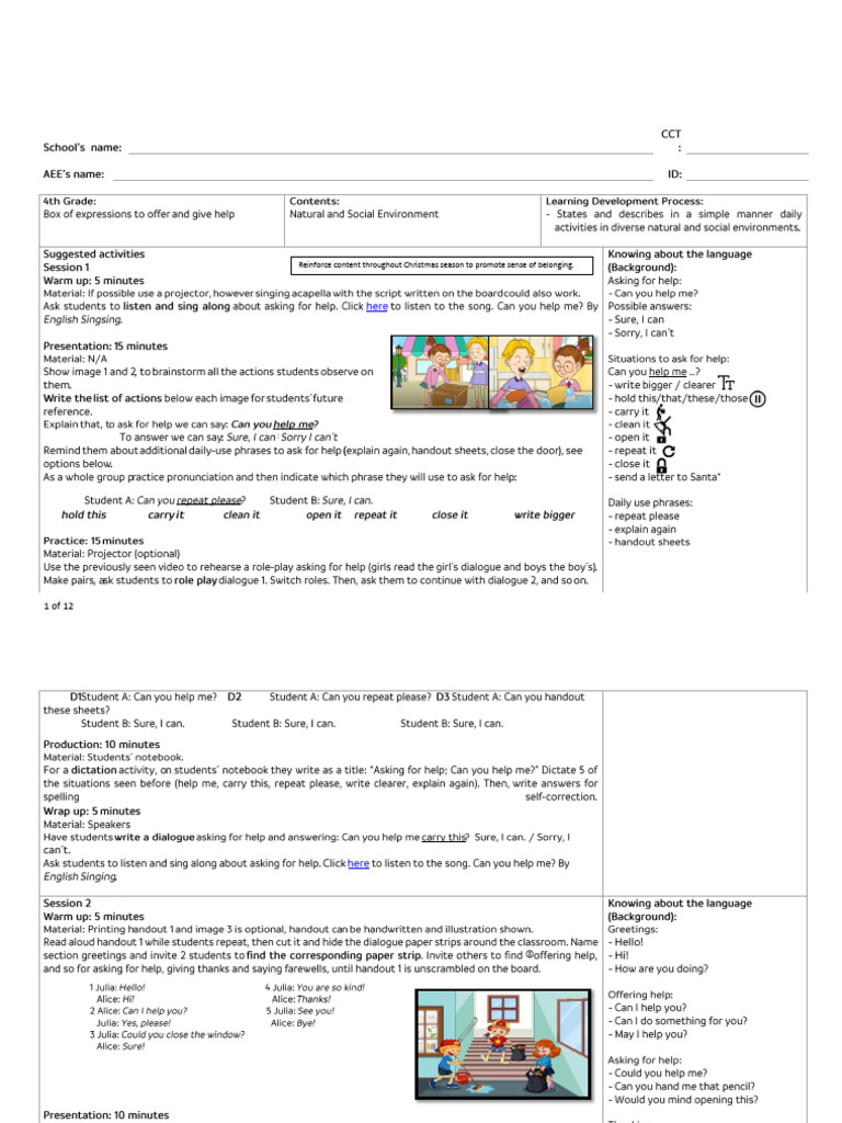 4th Grade Help Expressions Lesson Plan | PDF | Hygiene | Toothbrush