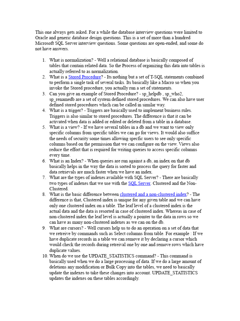 Microsoft SQL Server Interview Questions | PDF | Microsoft Sql Server ...