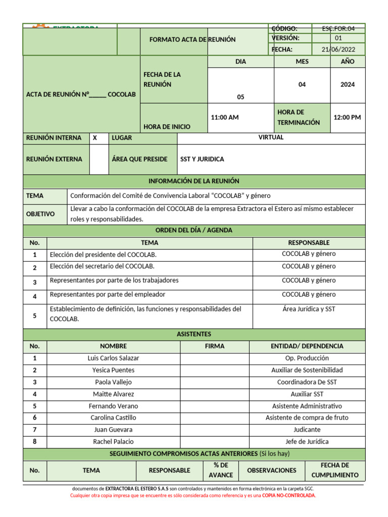 Acta de Conformación COCOLAB 2024 | PDF