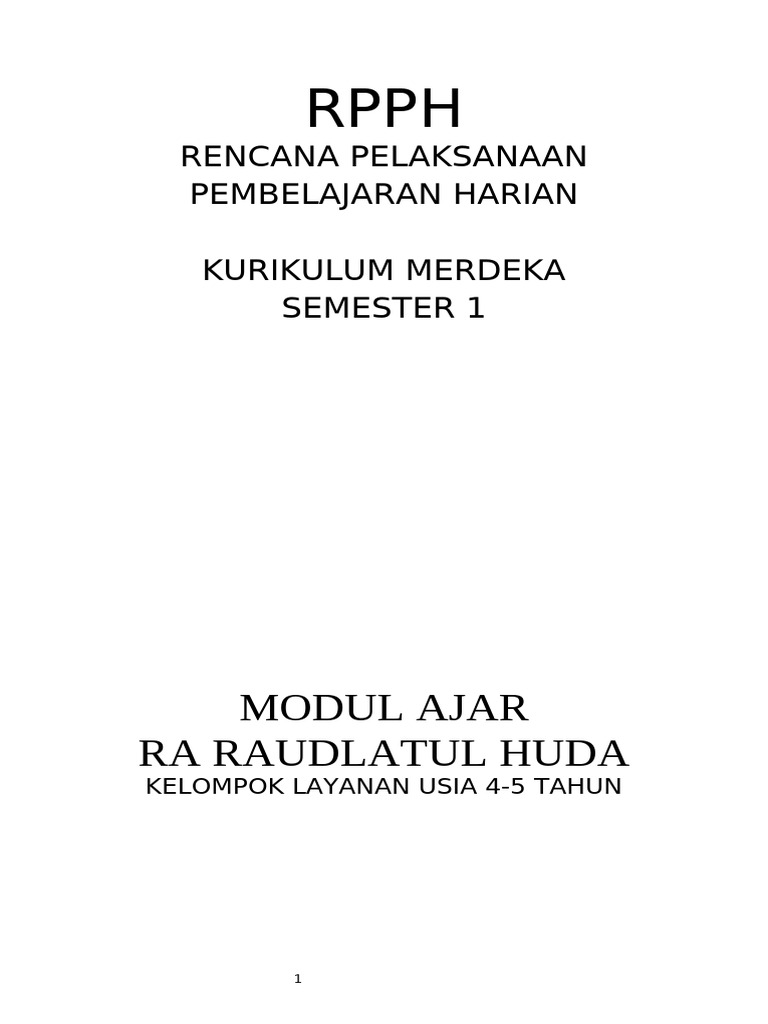 RPPH Pembelajaran Anak Usia Dini | PDF