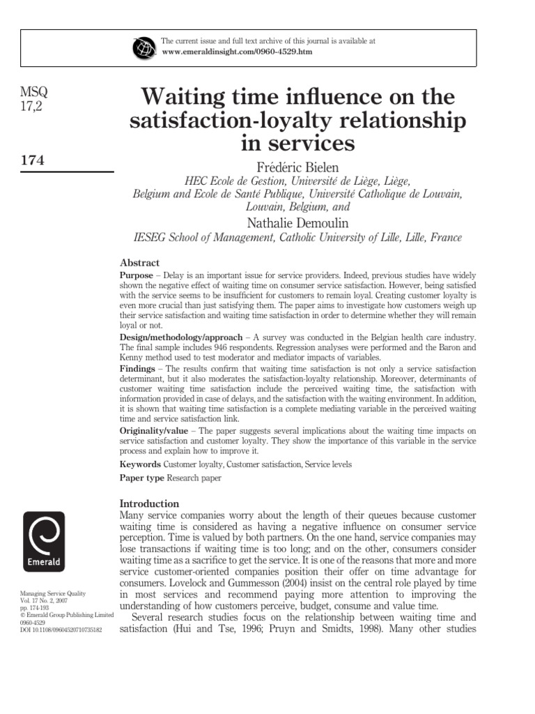 Waiting Time Influence On The Satisfaction-Loyalty Relationship in ...