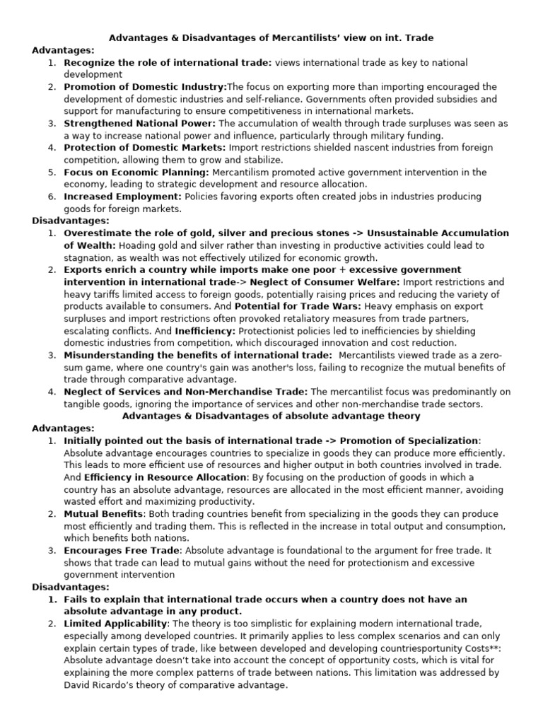 Mercantilism and Trade Theories Explained | PDF | Comparative Advantage ...
