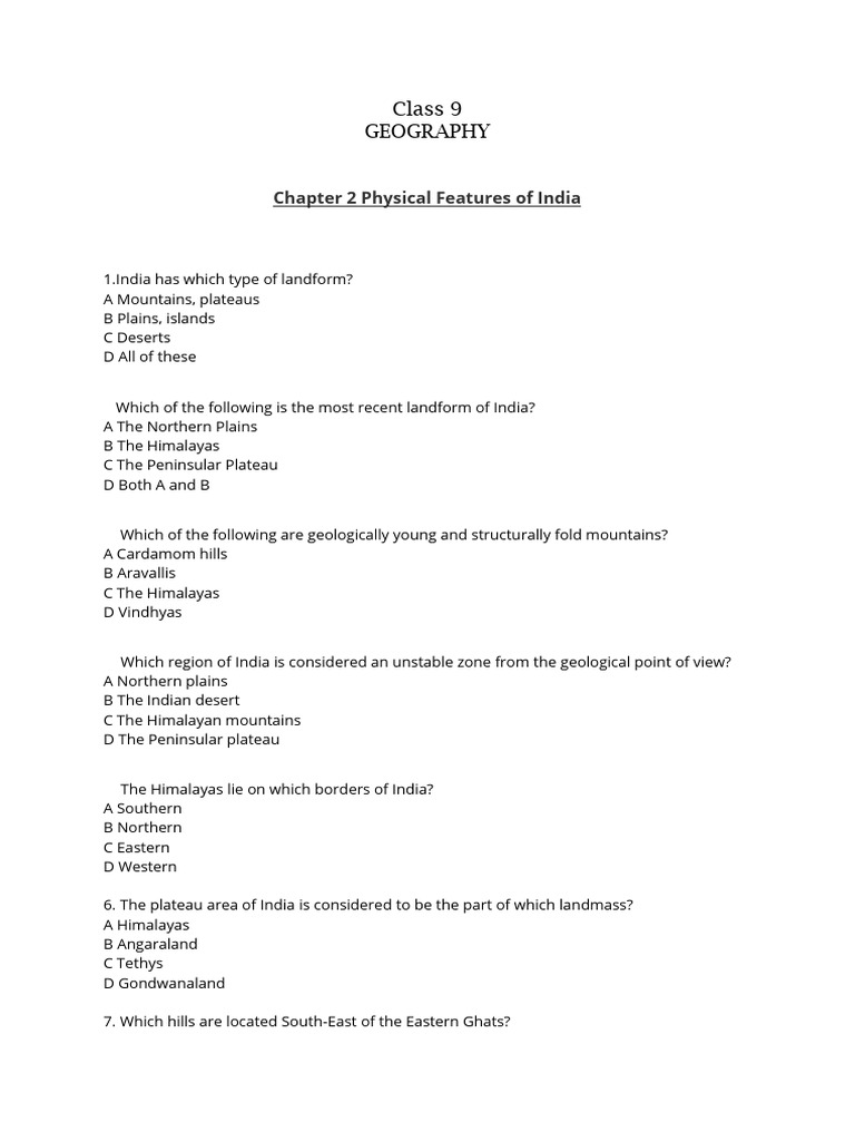 Chapter 2 Physical Features of India - ASSIGNMENT | PDF