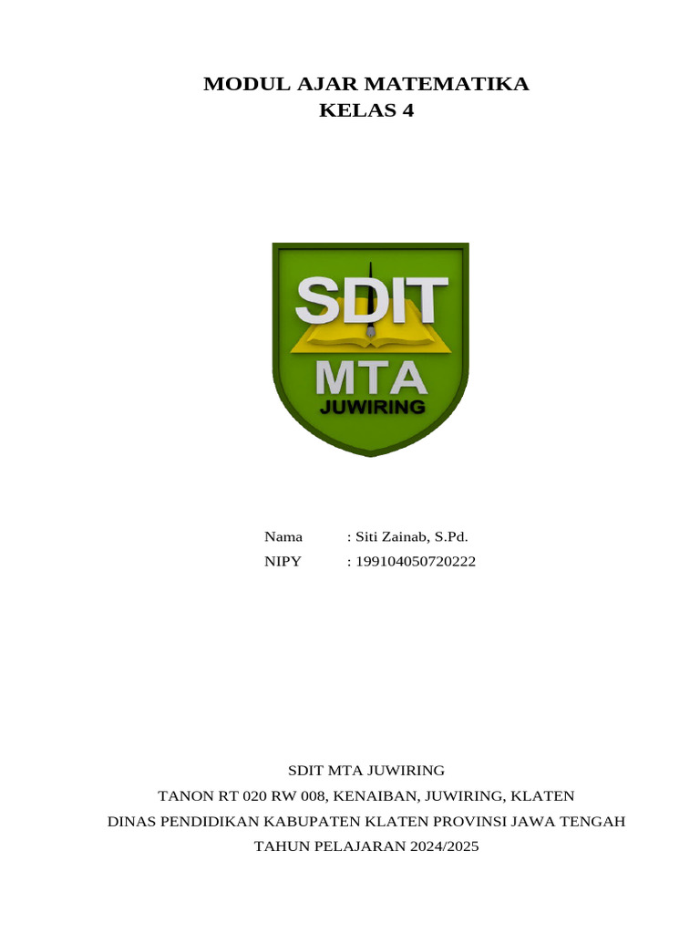 Modul Ajar Matematika Kelas 4 SD | PDF