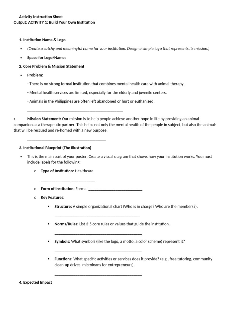 ACTIVITY 1 Build Your Own Institution. 2 | PDF