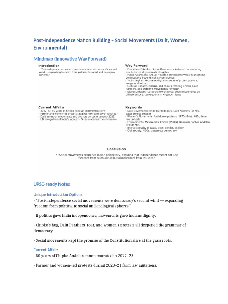 Post-Independence Social Movements Overview | PDF
